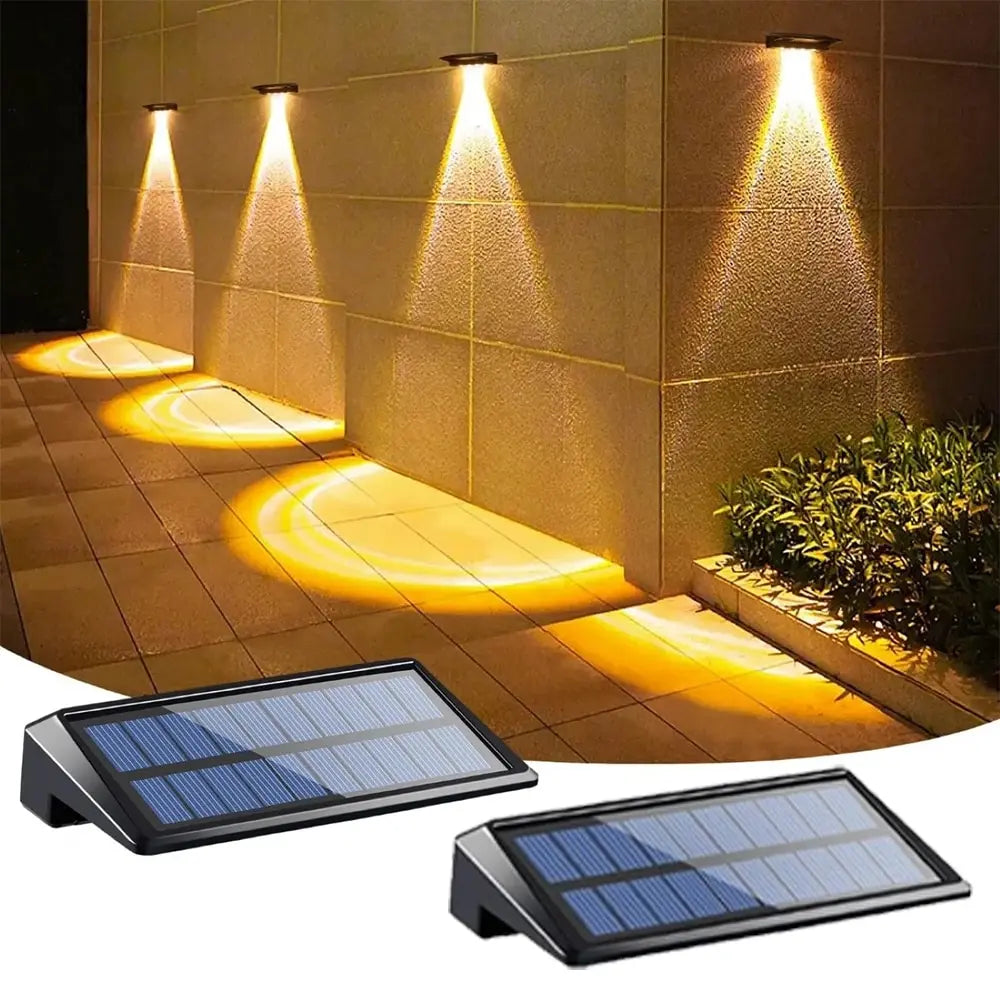 Modern 2 PCS Pack Outdoor Black Rectangle Shaped ABS-PC Plastic Body Four Focused Lens Warm-Cool White LED Lights Automatic On-Off Dimmable 2 Mode Brightness Solar-Powered Wall-Mounted Fence Landscape Pathway Lighting /Bulbs Included