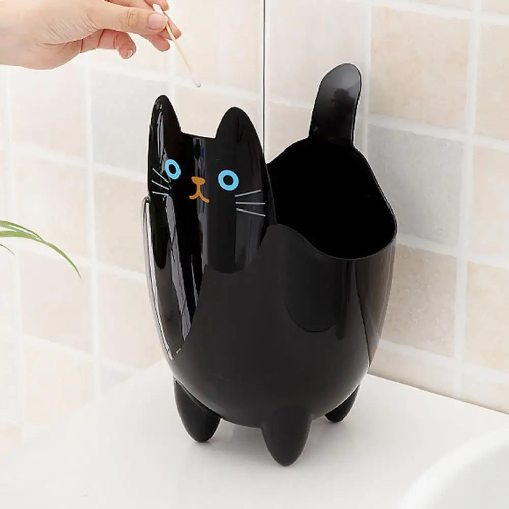 No-EN-Name-Null Large Thick Black Plastic Cute Cartoon Cat Face Custom Shape Desktop Trash Cans/No Cover/Colors- Animal/White/Black/Pink/Multicolor