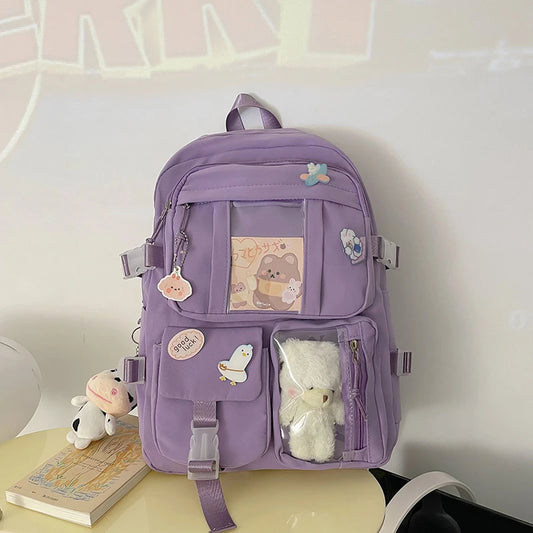 Women Internal Frame Curve Back Zipper Flap Pocket Black Polyester Fabric Single Laptop Interlayer Shoulder Straps-Handle Laptop Backpacks /External Pockets/Colors-Purple/Pink/Blue/Green/Beige/Black