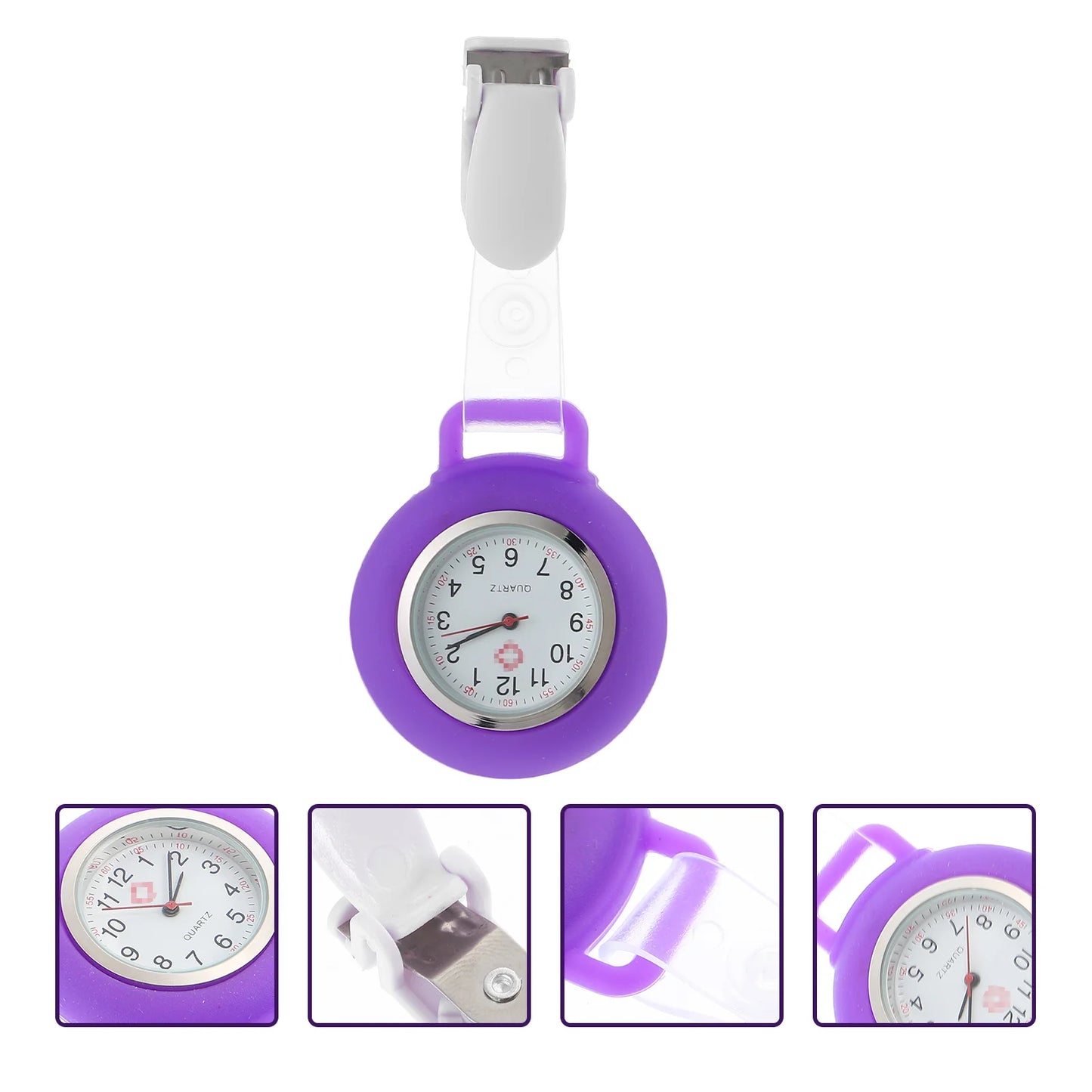 No-EN-Name-Null Adult Women Waterproof Nurses-Doctors White Face Black Numbers Purple Silicone Covered Metal Alloy Glass Face Touch Screen Digital-Analog Display Clip-On Fob Pocket Watches/Colors-Purple/White/Dark Blue