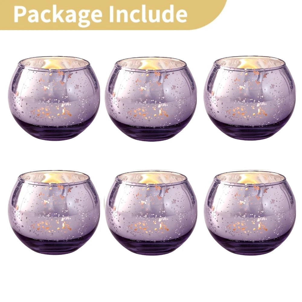 No-EN-Name-Null 6-12 PCS Silver Metallic Finish Speckled Gold Mercury Glass Assorted Votive Small Round Ball Tealight Candle Holders/Colors-Silver/Green/Gold/Blue/Clear/Purple