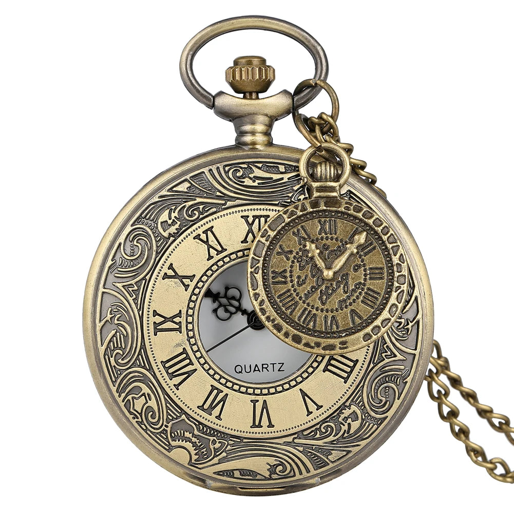 YISUYA Adults Men Antique Quartz Acrylic Face Round Shaped Metal Alloy Case Black Roman Numeral Steampunk Black Necklace Chain-Pocket Watches /Colors-Black/Gold/Silver/Bronze