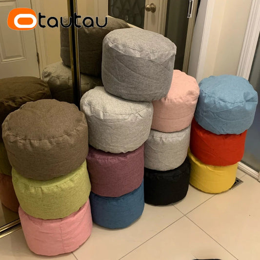 OTAUTAU Modern Gray Round Shaped Pure Cotton-Linen Fabric Bean Bag Ottomans/ Filling/Colors-Gray/Purple/Black/Orange/Dimensions: 20cm high x 30cm diameter
