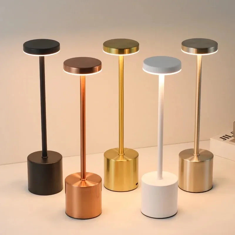 ATCOMM Modern Touch Sensor Dimmable Adjustable Tri-Color Warm-Cool White LED Chip Black Round Iron Acrylic Metal Brushed Nickel Finish Body Built-In Rechargeable Battery USB Rechargeable Wireless Cord Desk Lamps/Colors-Black/Gold/Silver/White