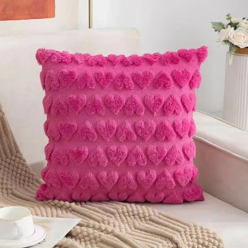 No-EN-Name-Null Modern White Solid Color Square Embossed Hearts Design Invisible Hidden Zipper Plush Soft Polyester Fabric Throw Pillow COVERS/Colors-White/Rose Red/Gray/Pink