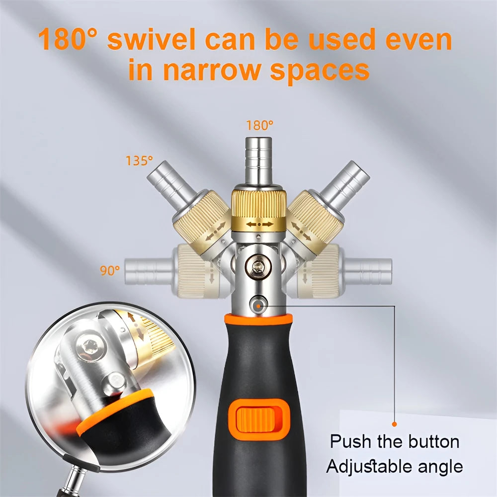 KRIOCY 10-In-1 Multifunctional Orange-Black Plastic Non-Slip Handle Double-Headed Insulated Dismountable Silver Chrome Plated Vanadium Steel Twistable Corner Multi-Angle Ratchet Magnetic Screwdrivers/Colors-Black/Gold/Silver/Orange/Multicolor