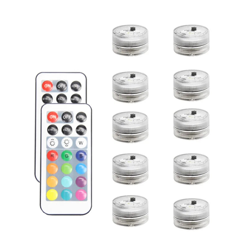 WHATOOK Outdoor Waterproof Remote Control Clear Multicolor Round Shaped Plastic Body Warm White 5 LED Bulbs Battery Powered RGB Submersible Underwater Swimming Pool Floating-Submersible Lights