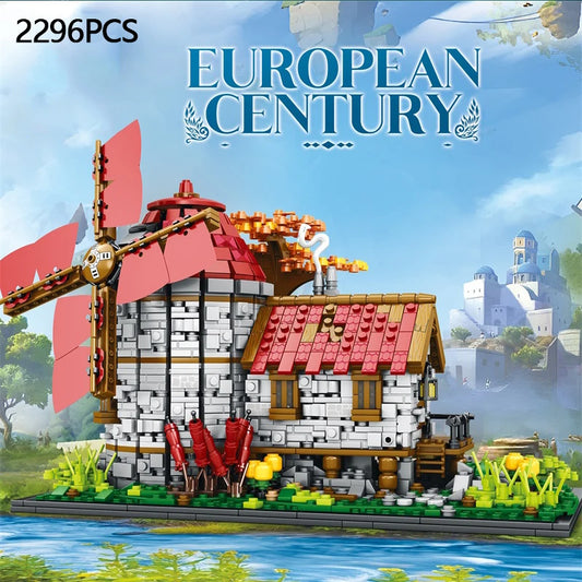 AMAZINGBLOKS Kids 2,296 PCS Plastic Windmill Tree House Mill Street View Building Blocks Medieval European Town Assembly Bricks Puzzle Model Construction Set Toys/Colors-Red/Multicolor/Ages: 6-18 + Years Older