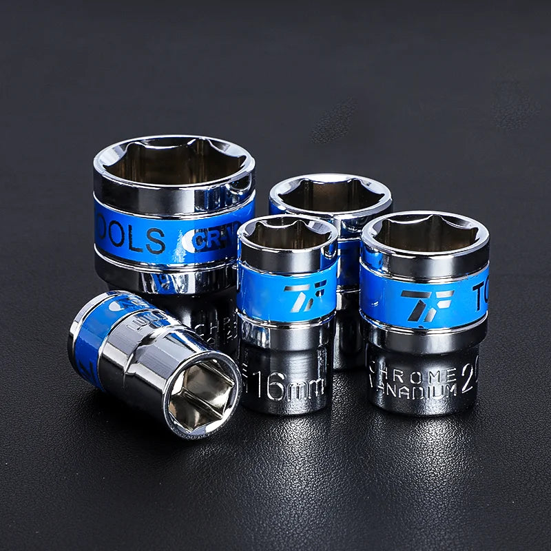NIUXIANG Blue-Silver Chrome-Plated Steel Deep Impact Anti-Slip Card Slot Design 1/2 Hex Drive Socket Sets
