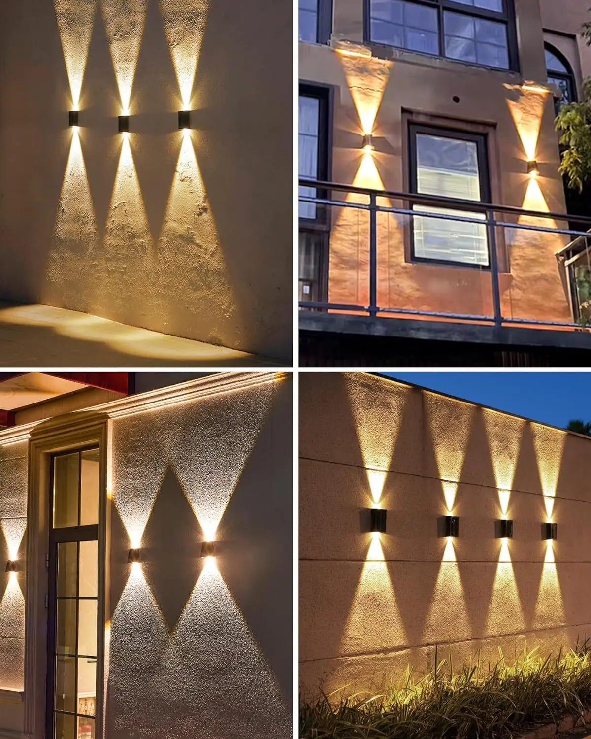 IEEYEEY Modern Waterproof Up-Down Warm-Cool White LED Square-Cone Black Plastic Body Dimmable Solar-Powered Landscape Pathway Lights/Colors-Black/White/Yellow/Gray/Blue/Multicolor