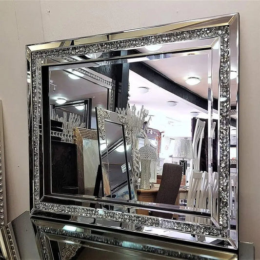 Crushed Diamond Beveled Rectangle Silver Wall Mirror