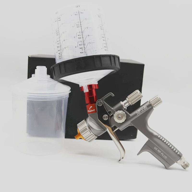 NTOOLS Outdoor Commercial Grade Pneumatic Power Red-Silver Stainless Steel Nozzles-Needles White-Clear Plastic Cup Paint Spray Gun Compressed Air Sprayers/Colors-White/Gray/Red/Silver/Orange/Clear/Black/Multicolor