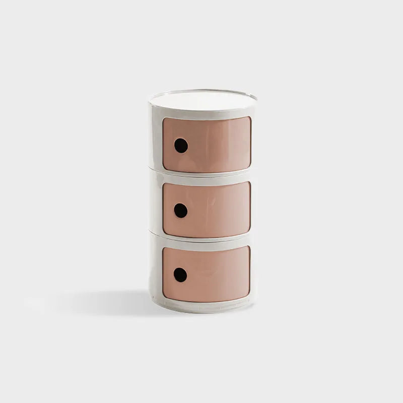 DECOPAI Modern Multicolor Waterproof Tall Plastic Round Shaped Small Narrow Three Sliding Drawers Nightstands /Multicolor