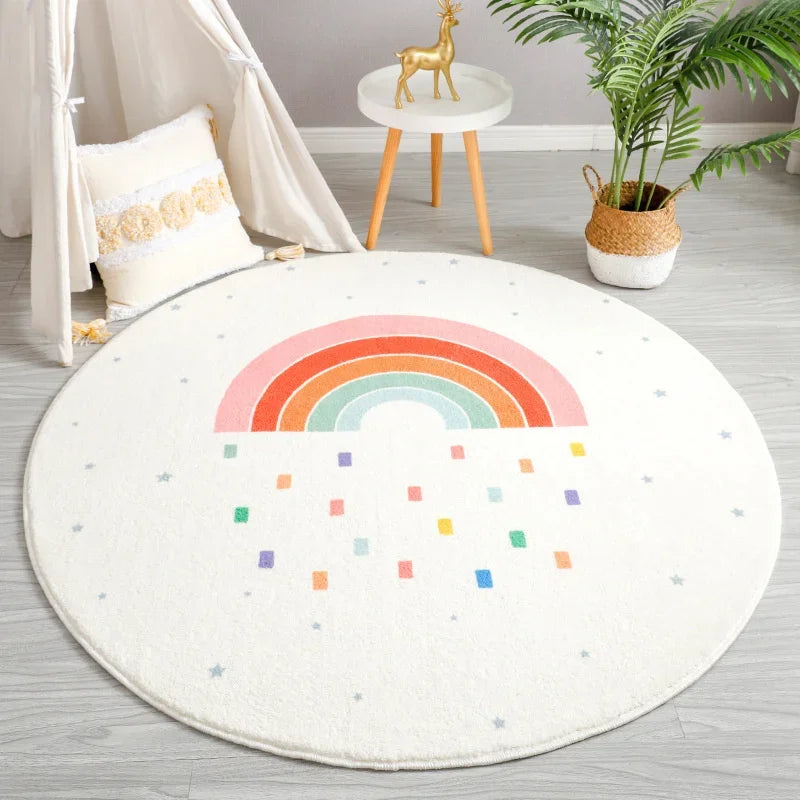 No-EN-Name-Null Printed Non-Toxic Quick-Dry Round Cute Cartoon Gray Animal Cat-Rainbow-White Clouds Nice Day Memory Form Cushion Anti-Slip Bottom Rugs/Colors-Animals/Rainbow/Multicolor/White/Pink/Black/Dots/Yellow/Blue/Geometric