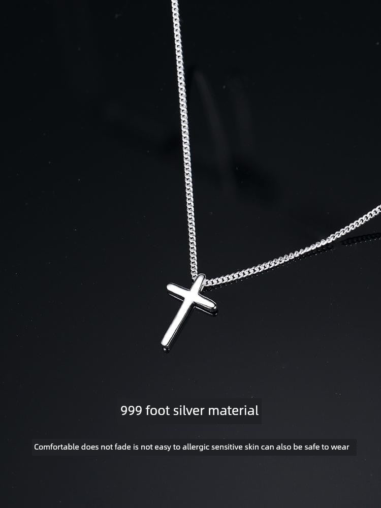 Women Elegant Fine Imitation Sterling Silver Mori Small Cross Pendant Chain Link Necklaces