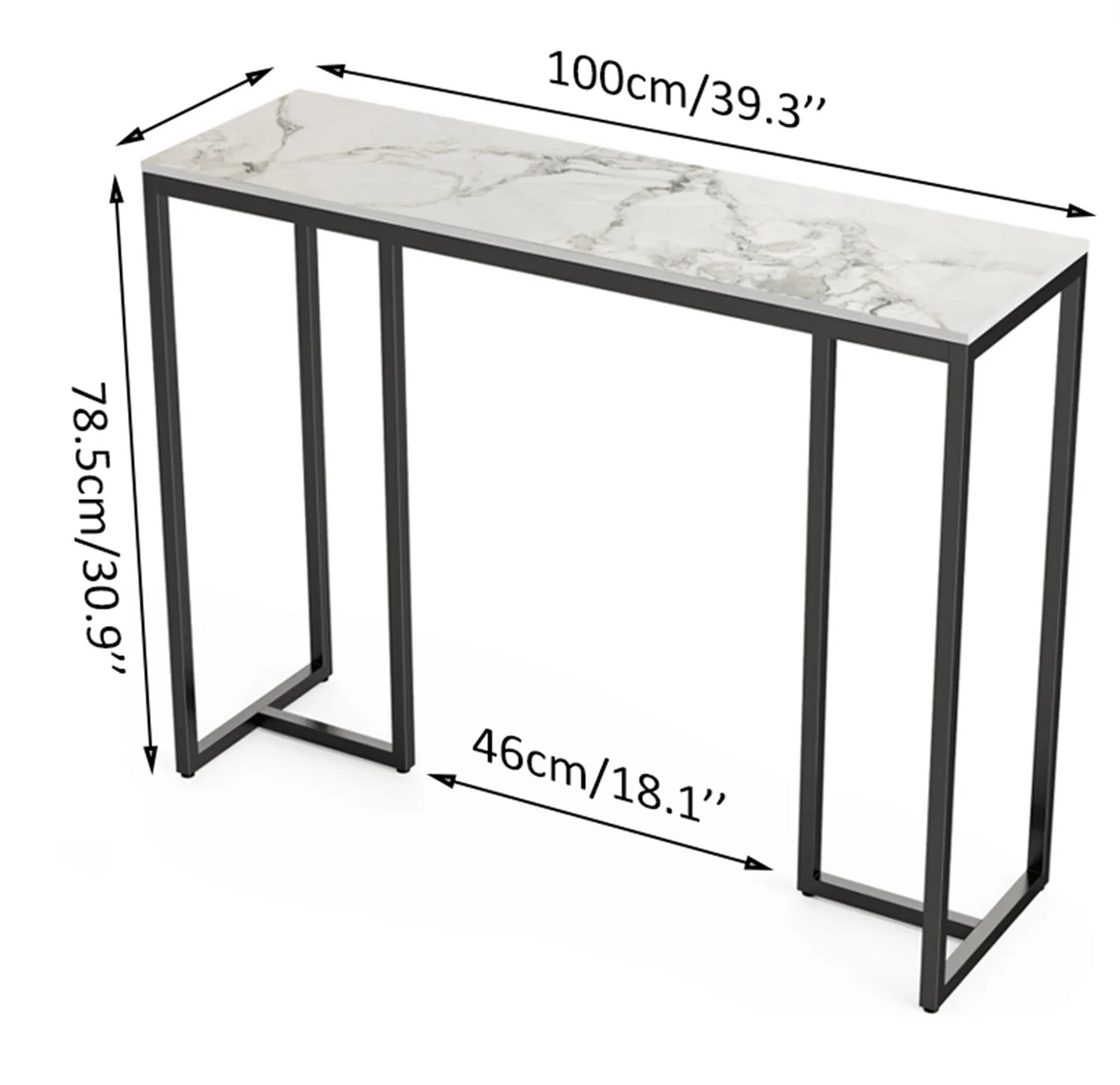 No-EN-Name-Null Modern White Rectangle Marble Top Metal Iron Frame Console Entryway Tables/Colors-White/Cold Emerald