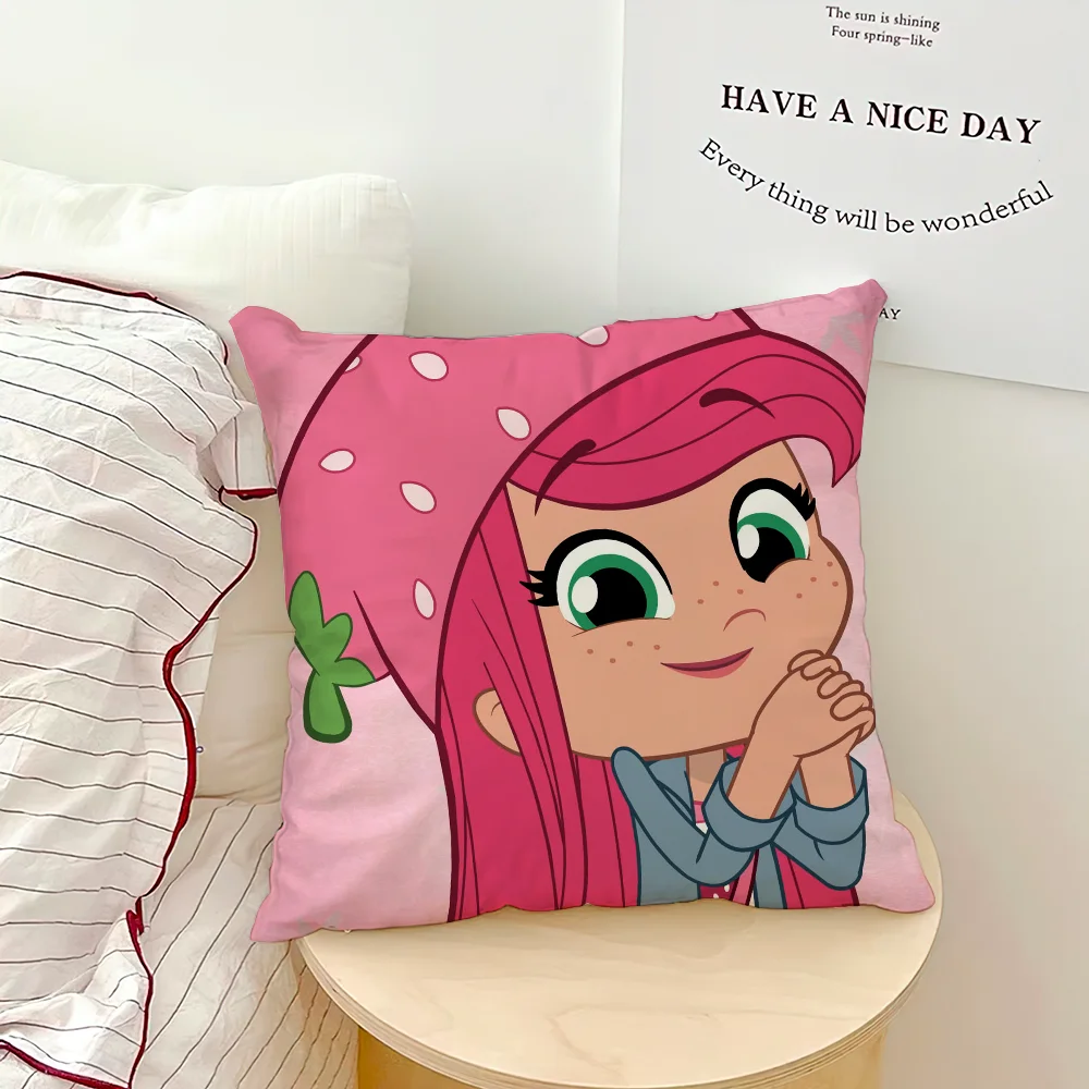Pink Polyester-Cotton  Blend Cute S-Strawberry S-Shortcake Throw Pillowcases