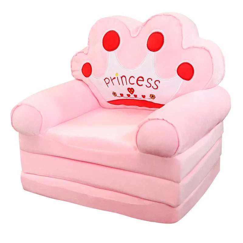 MDNG Modern Kids Customized Upholstered Padding Cute Soft Gray Velvet Fabric Cartoon Animal Faces Folding-Out Play Arm Chairs/Sponge Filling/Colors-Green/Pink/Yellow/Gray/Animals