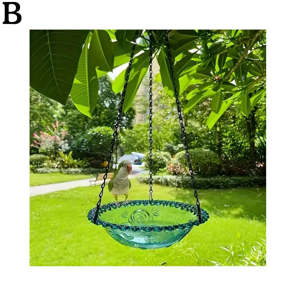 No-EN-Name-Null Outdoor Garden Waterproof Black Metal Chains Hanging Plastic Clear Green Water Basin Decorative Floral Design Bowl-Bird Feeders/Colors-Clear/Green/Blue/Red/Pink/Black/Floral/Animal