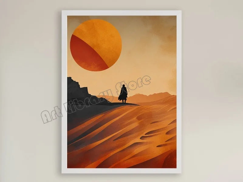 No-EN-Name-Null Modern Unframed Canvas Watercolor Retro Movie Scene Dune Desert Travel Rectangle Wall Prints/ Colors-Orange/ White/ Beige/ Blue/ Brown