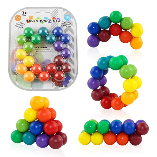 Colorful Rainbow Color Plastic Round Infinity Loop Balls Anxiety-Stress Free Educational Toys/Ages: 3-18 + Years Older