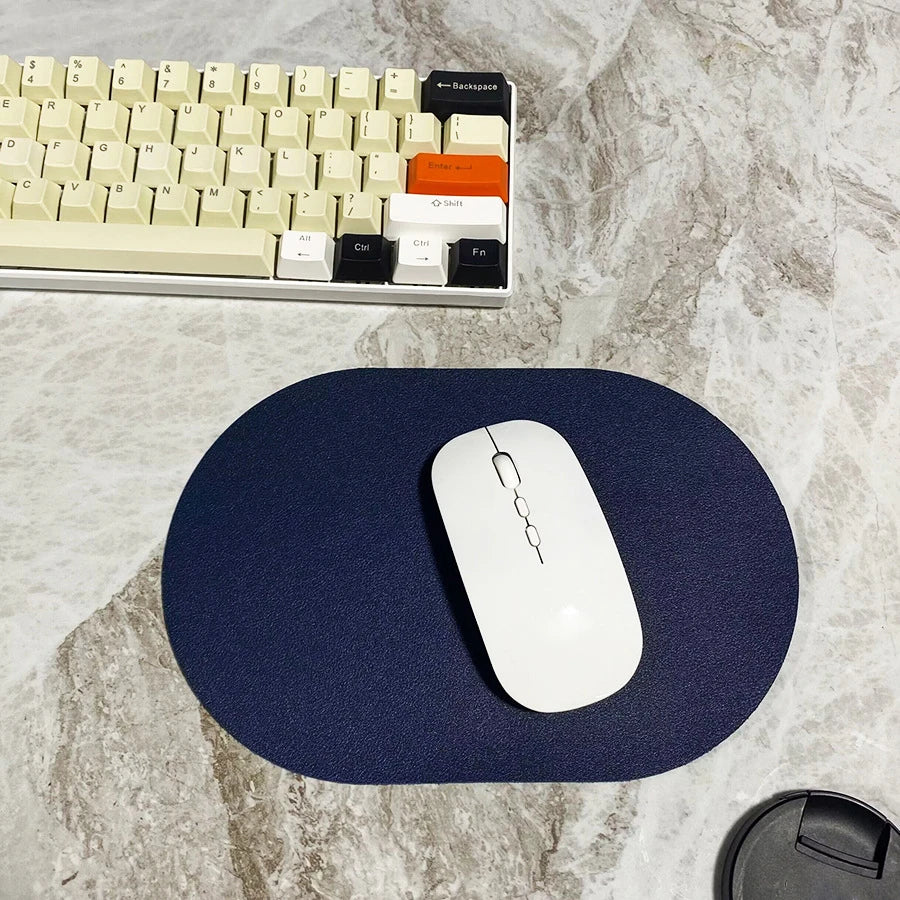 Small Waterproof Soft PU Leather Oblong Oval Shape Solid Color One-Sided Gaming Mouse Pads/Colors-Pink/Black/White/Blue/Brown/Navy Blue/Green