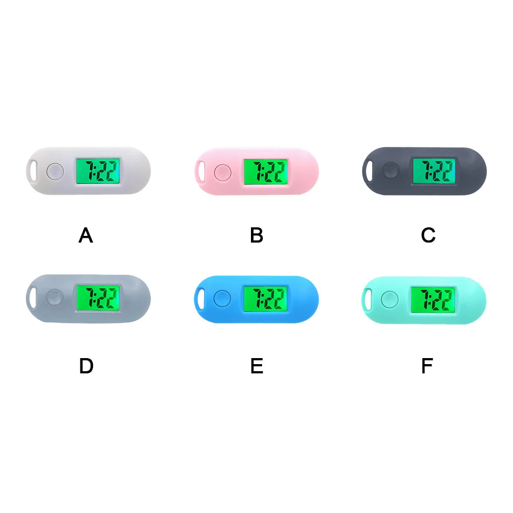 No-EN-Name-Null Adults Mini Compact Curved Edges Long Rectangle Pink Plastic Shaped Luminous Digital Display Keychain Electronic Pocket Watches/Colors-Grey/Blue/Pink/Black/Green/White