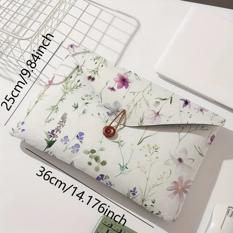 No-EN-Name-Null Adults Unisex Casual Lightweight Printed Floral Bouquet White Background Design One Handle Option Loop-Button Snap Soft Polyester Fabric Cover-Lining Laptop-Tablet Single Compartment Briefcases