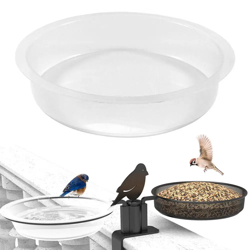 No-EN-Name-Null Outdoor Garden Three Black Metal Chains-White Clear Transparent Round Shaped Plastic Bowls Hanging Bird Seeds Mounted Bird Feeders /Colors-Black/Clear/White