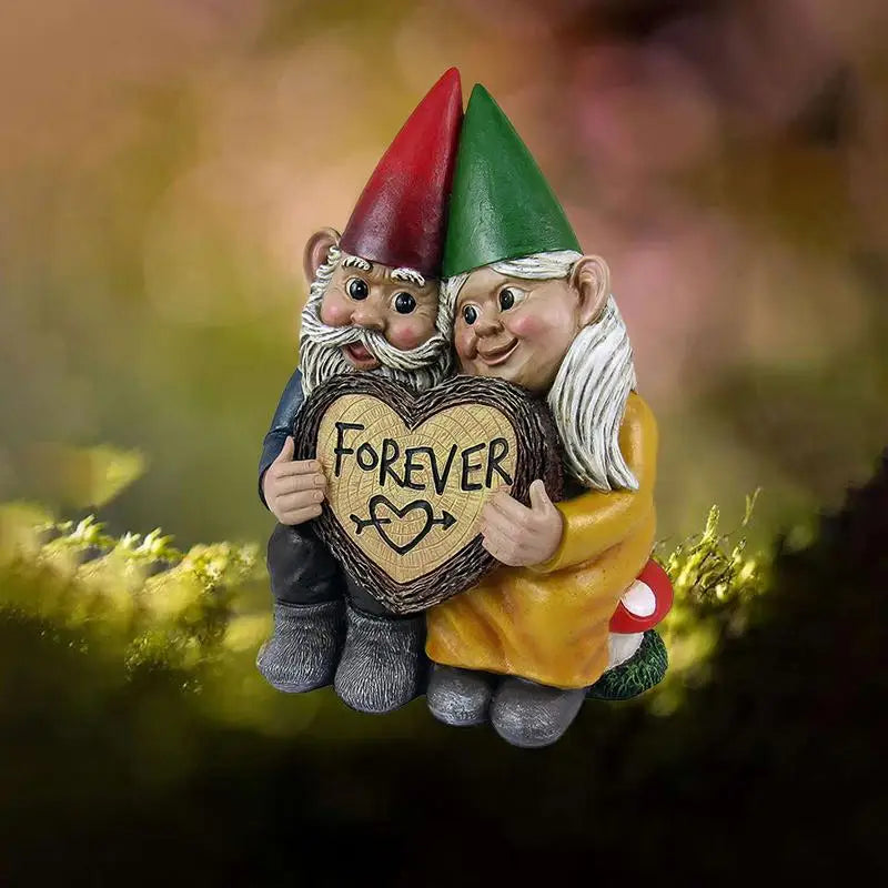 No-EN-Name-Null Outdoor Multicolor Christmas Romantic Resin Gnomes-Couple In-Love-Heart-Shaped Forever Garden Sculptures/Colors-Red/Multicolor