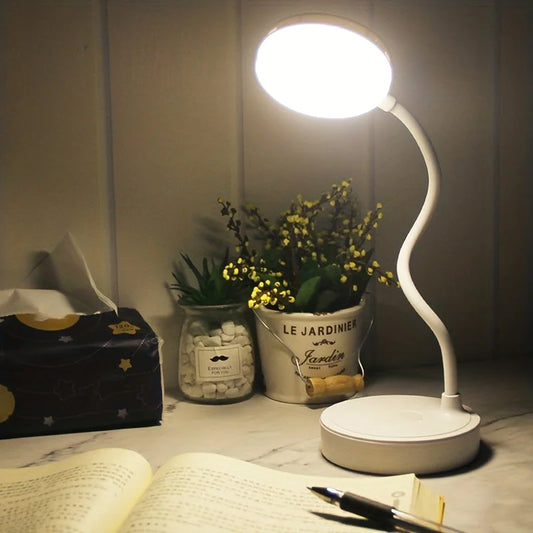 Modern Cool White-Daylight ABS Shade LED Plastic-PVC Eye Protection Dimming Function USB Rechargeable Port Push-Button Switch Round Bendable Gooseneck Arm Base Desk Lamps