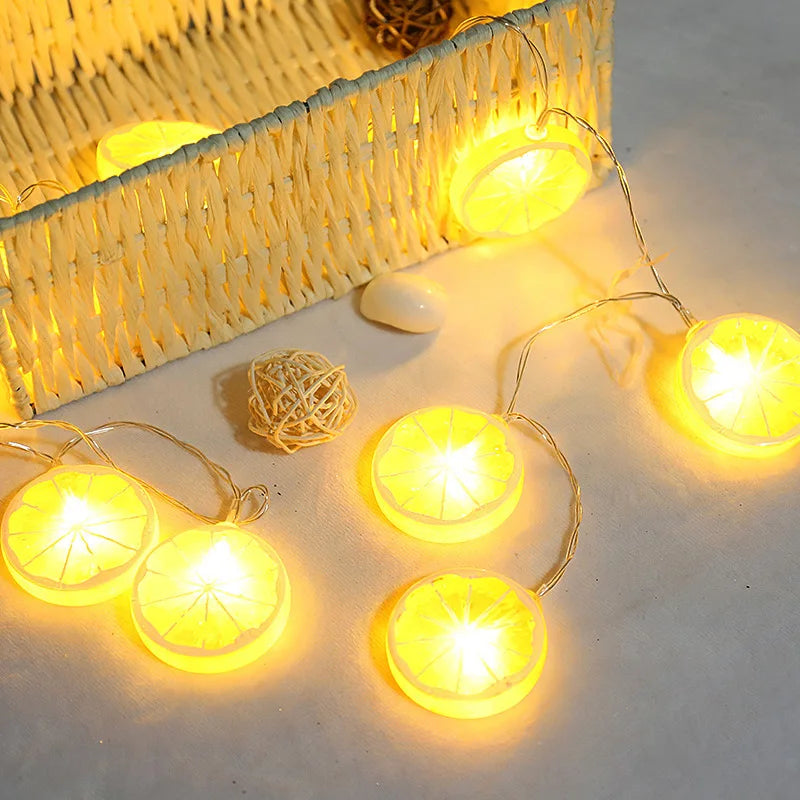 No-EN-Name-Null Outdoor-Indoor Waterproof Warm White LED Lights Round Cartoon Glowing Yellow Lemon Slices Shaped Dry Battery Power Light Ropes-Strings/Colors-Green/Yellow/Orange/White/Multicolor/AA Batteries Not Included