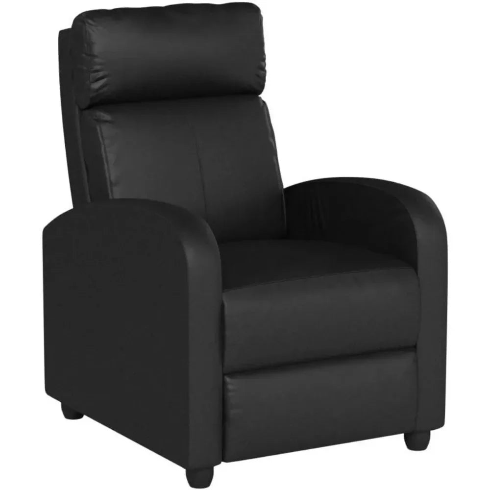 No-EN-Name-Null  Modern Remote Control Soft Black Faux Leather Cushions Upholstered Padded Backrest Massaging Recliners/Weight Capacity 275LBS/Colors-Red/Brown/Blue/Beige/Black/Light Beige