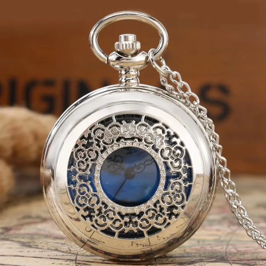No-EN-Name-Null Adults Antique Quartz Analog-Digital Display Silver-Gold Fisherman Rod-N-Reel Catching A Gold Fish Embossed Text Fishing On Bottom Chain-Pocket Watches/Colors-Yellow/Brown/Orange/Gold/Black/White/Grey/Silver