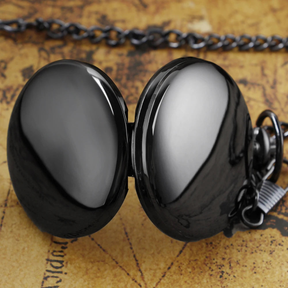 SHUHANG Adults Vintage Quartz Analog Display Hunters Black Glossy Blue Plastic Face Stainless Steel Metal Round Shaped Case White Roman Numeral Black Long Necklace Chain-Pocket Watches