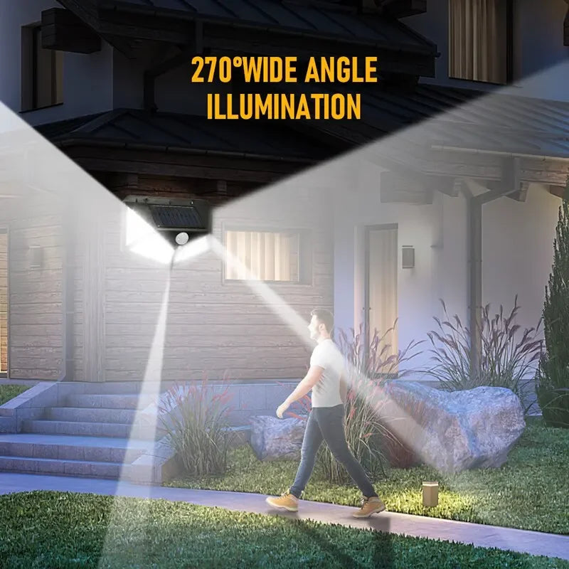 XIWANGFIRE Outdoor Black-White Plastic Body Human Induction Three Intelligent Control Modes Cool White 100 LED Solar-Powered Wall-Mounted Emergency PIR Motion Sensor Flood-Spot Lights