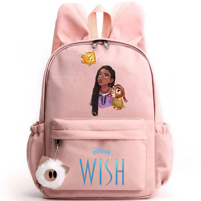 Disney Kids Cute Cartoon Wish Movie Large Waterproof Pink Nylon Fabric School Backpacks