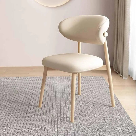 HUANHUI Cafe Genuine Leather Upholstered Curved Back Large-Soft Cushion Armless Dining Chairs/ 4 Wood Legs/ Colors-White/Black/Gray/Beige