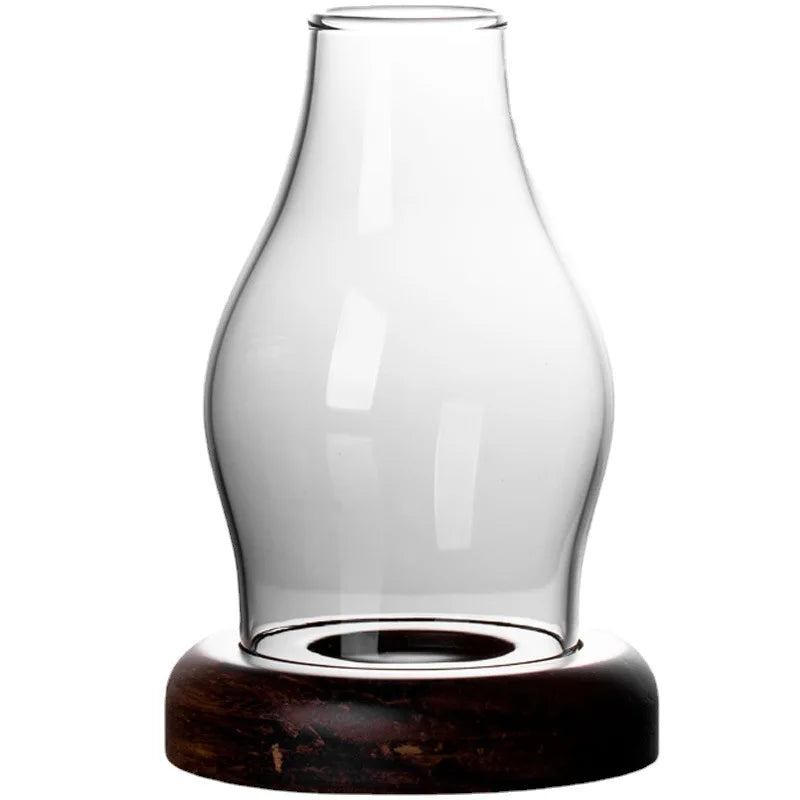 No-EN-Name-Null Classic Small Windproof Clear Glass Shade Brown Bamboo Wood Round Shaped Base Tealight Candle Holders