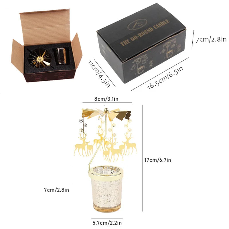3 PCS Set Modern Gold Colored Stainless Steel Rotating Carousel Small Tealight Candle Holder
