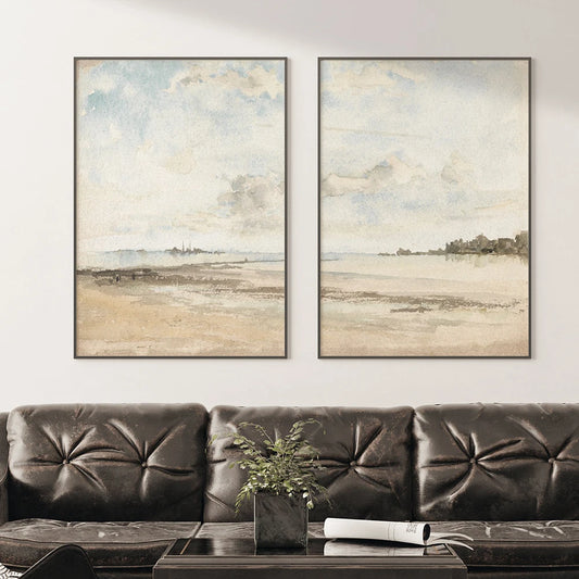 Unframed Rectangle Canvas Waterproof Ink Abstract Beach Prints/Colors-Beige/White/Blue