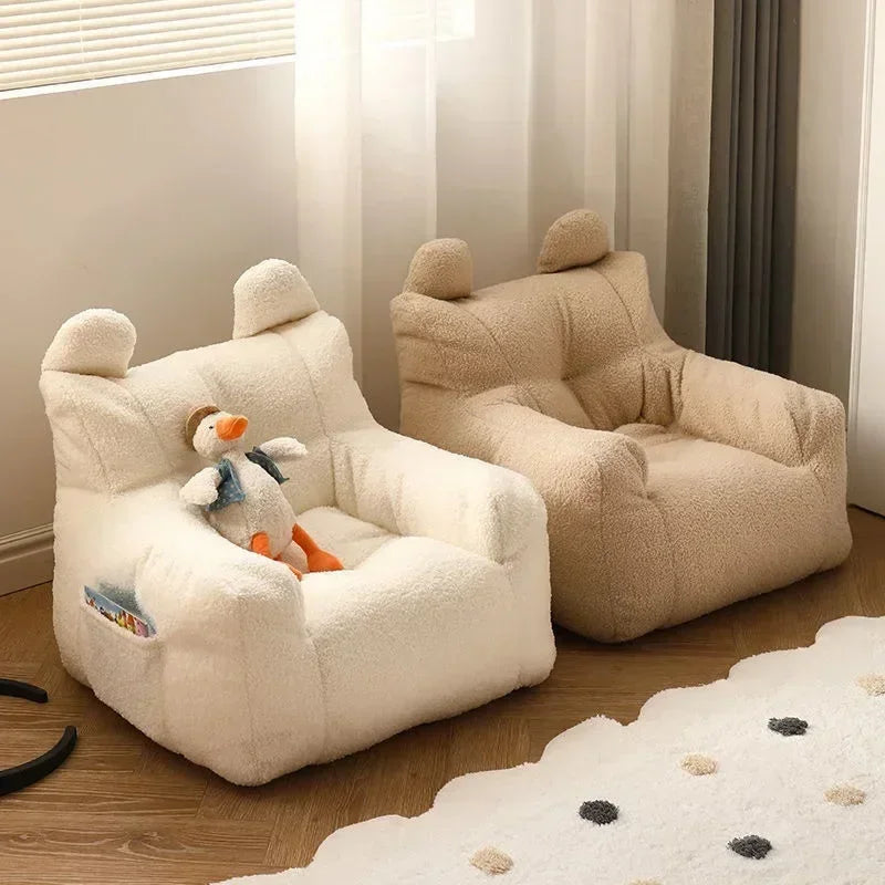 No-EN-Name-Null  Kids Modern Frameless Upholstered Padded Soft Fleece White Polyester Fabric One Side Pocket Bean Bag Chairs/Ages: 3-8 Years Old/Colors-Beige/White/Pink/Gray/Yellow/Multicolor