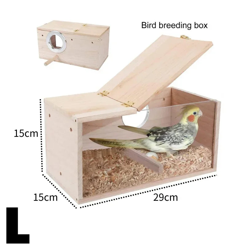 No-EN-Name-Null Natural Paulownia-Pine Wood Frame Clear Transparent Acrylic Panels Sides Rectangle Bird Breeding Box Bird Cage Accessories