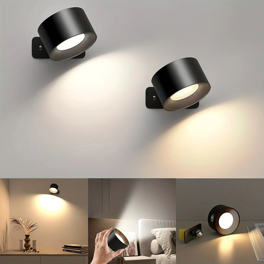 Modern Indoor Round Wall Mounted LED Wall Light Fixtures/USB Charging Port/3 Brightness Levels/Colors-Black/Cool-Warm White