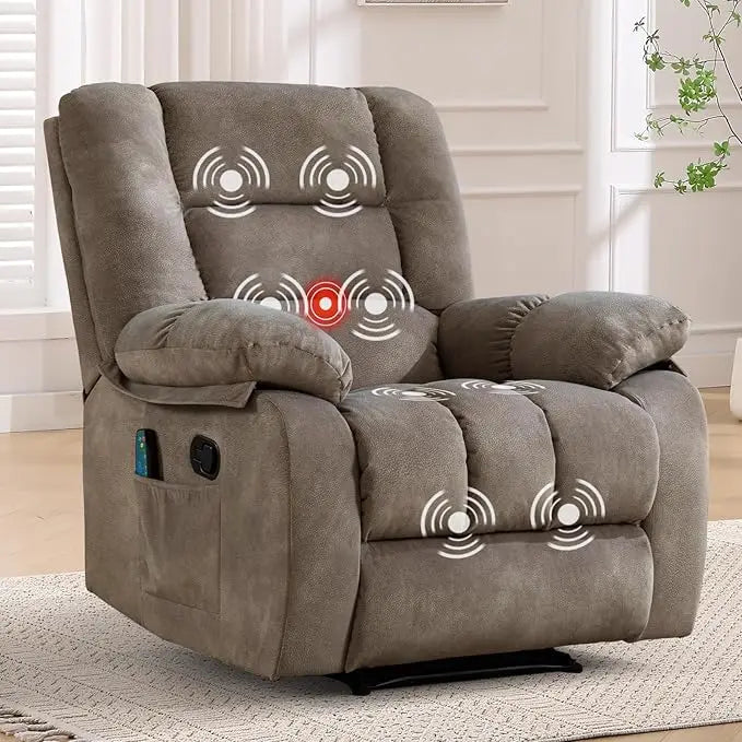 No-EN-Name-Null Modern Gray Upholstered Soft Overstuffed Padded Polyester Fabric AC-Powered Electric Heat-Vibration Combo Massage Recliners