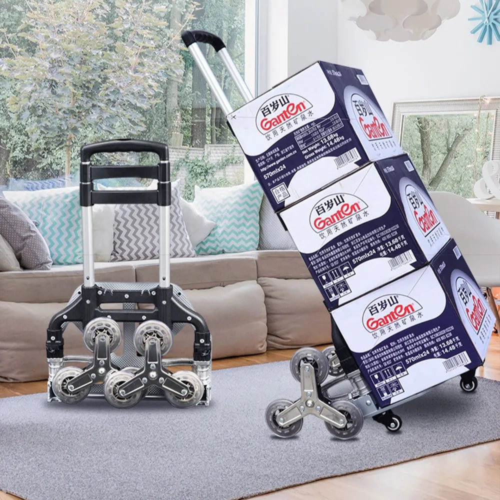 No-EN-Name-Null Outdoor Lightweight Rust-Proof Silver Aluminum-Gray-Black Plastic Three-Wheels-4 Extra Plastic Wheels 4X Bearing Drive Foldable Hand Truck Dollies/ Integrated Diecast Support /3 Sizes: 67cm/86cm/ 106cm/ Weight Capacity: 150 lbs