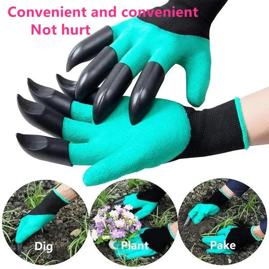 No-EN-Name-Null Outdoor Adults Waterproof Green Removable Black 8 Plastic Claw Tips Puncture Resistant Elbow Length Cotton Digging Gloves Gardening Accessories /Colors-Green/Purple/Black/White/Multicolor