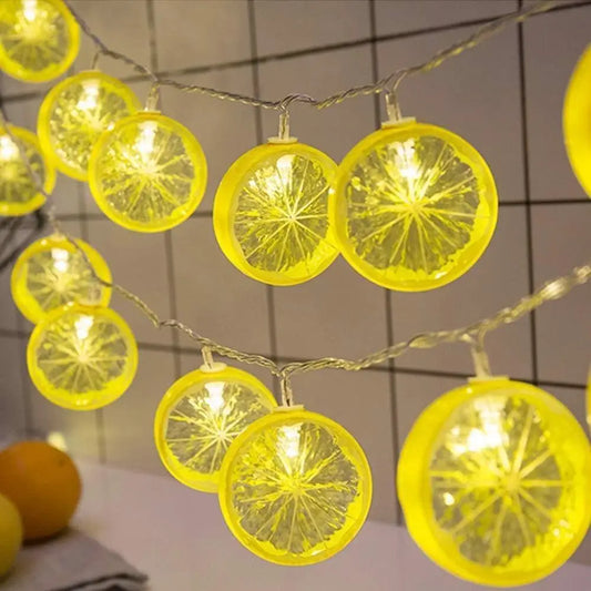 No-EN-Name-Null Outdoor-Indoor Waterproof Warm White LED Lights Round Cartoon Glowing Yellow Lemon Slices Shaped Dry Battery Power Light Ropes-Strings/Colors-Green/Yellow/Orange/White/Multicolor/AA Batteries Not Included