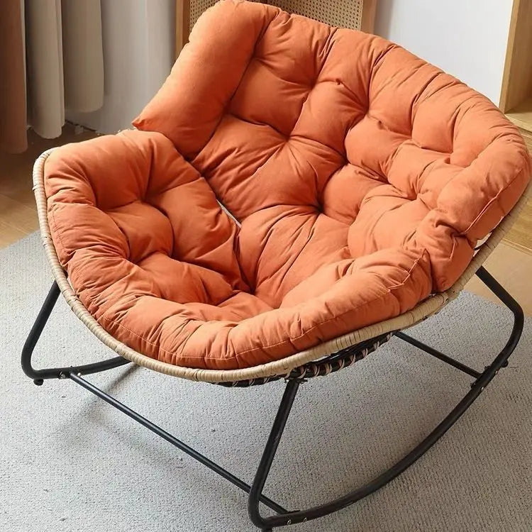 OMGD Indoor Large Human Bird's Nest Rattan Faux Leather Full Q-Bomb Doll Cotton Cushion Metal Frame Rocking Chairs/Colors-Beige/Orange/Black/Brown