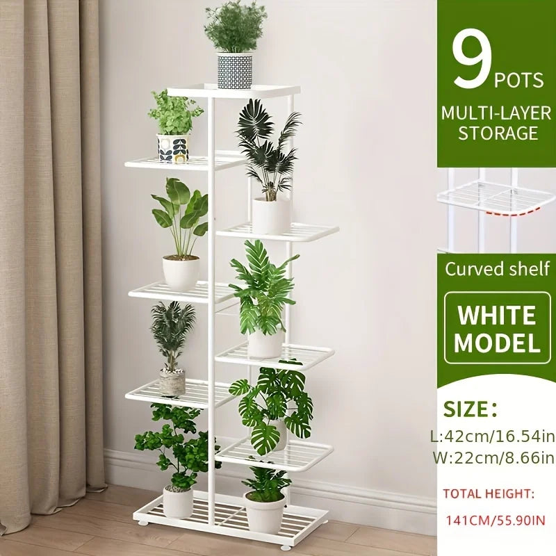 MTSHINING Wood 8 Tier Multi-Layered Shelves Iron Metal Plant Stands/Colors-Black/White,/Brown